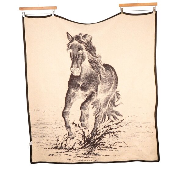 TAC VTG Horse Throw Blanket Brown Galloping Water Reversible Western USA - Picture 6 of 9